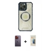 MARSİLYAN™- iPhone 12 Pro Max Kılıf Kutup Modern - Siyah 6D Mat Seramik Hayalet Nano Ekran Koruyucu + Neon Fosforlu Kamera Lens - TU