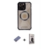MARSİLYAN™- iPhone 12 Pro Max Kılıf Kutup Modern - Siyah Bilvis Hayalet Cam Ekran Koruyucu + Metal Kamera Lens Koruma Cam - GD