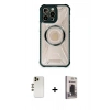 MARSİLYAN™- iPhone 12 Pro Max Kılıf Kutup Modern - Siyah Bilvis Hayalet Cam Ekran Koruyucu + Shine Kamera Lens - GD