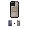MARSİLYAN™- iPhone 12 Pro Max Kılıf Kutup Modern - Siyah Bilvis Hayalet Cam Ekran Koruyucu + Neon Fosforlu Kamera Lens - MI