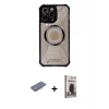 MARSİLYAN™- iPhone 12 Pro Max Kılıf Kutup Modern - Siyah Bilvis Hayalet Cam Ekran Koruyucu + Renkli Kamera Lens Koruma Cam - PE