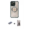 MARSİLYAN™- iPhone 12 Pro Max Kılıf Kutup Modern - Siyah Bilvis Hayalet Cam Ekran Koruyucu + Renkli Kamera Lens Koruma Cam - PE