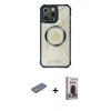 MARSİLYAN™- iPhone 12 Pro Max Kılıf Kutup Modern - Siyah Bilvis Hayalet Cam Ekran Koruyucu + Renkli Kamera Lens Koruma Cam - SI