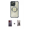 MARSİLYAN™- iPhone 12 Pro Max Kılıf Kutup Modern - Siyah Bilvis Hayalet Cam Ekran Koruyucu + Turuncu Neon Fosforlu Kamera Lens