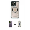 MARSİLYAN™- iPhone 12 Pro Max Kılıf Kutup Modern - Siyah Bilvis Hayalet Cam Ekran Koruyucu + Neon Fosforlu Kamera Lens - YL