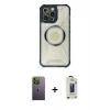 MARSİLYAN™- iPhone 12 Pro Max Kılıf Kutup Modern - Siyah Bilvis Hayalet Cam Ekran Koruyucu + Neon Fosforlu Kamera Lens - YL