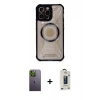 MARSİLYAN™- iPhone 12 Pro Max Kılıf Kutup Modern - Siyah Bilvis Hayalet Cam Ekran Koruyucu + Neon Fosforlu Kamera Lens - YL
