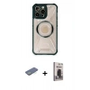 MARSİLYAN™- iPhone 12 Pro Max Kılıf Kutup Modern - Siyah Bilvis Hayalet Cam Ekran Koruyucu + Renkli Kamera Lens Koruma Cam - YL