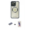 MARSİLYAN™- iPhone 12 Pro Max Kılıf Kutup Modern - Siyah Joko 5D Cam + Mavi Renkli Kamera Lens Koruma Cam