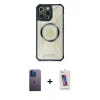 MARSİLYAN™- iPhone 12 Pro Max Kılıf Kutup Modern - Siyah Joko 5D Cam + Neon Fosforlu Kamera Lens - MI