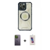 MARSİLYAN™- iPhone 12 Pro Max Kılıf Kutup Modern - Siyah Joko 5D Cam + Neon Fosforlu Kamera Lens - YL