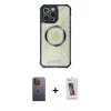 MARSİLYAN™- iPhone 12 Pro Max Kılıf Kutup Modern - Siyah Joko 5D Cam + Neon Fosforlu Kamera Lens - SI