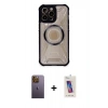 MARSİLYAN™- iPhone 12 Pro Max Kılıf Kutup Modern - Siyah Joko 5D Cam + Neon Fosforlu Kamera Lens - SI