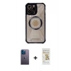 MARSİLYAN™- iPhone 12 Pro Max Kılıf Kutup Modern - Siyah Mat Seramik Nano Ekran Koruyucu + Neon Fosforlu Kamera Lens - MI