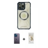 MARSİLYAN™- iPhone 12 Pro Max Kılıf Kutup Modern - Siyah Mat Seramik Nano Ekran Koruyucu + Neon Fosforlu Kamera Lens - MI