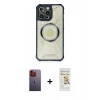 MARSİLYAN™- iPhone 12 Pro Max Kılıf Kutup Modern - Siyah Mat Seramik Nano Ekran Koruyucu + Neon Fosforlu Kamera Lens - TU