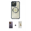 MARSİLYAN™- iPhone 12 Pro Max Kılıf Kutup Modern - Siyah Mat Seramik Nano Ekran Koruyucu + Neon Fosforlu Kamera Lens - SI