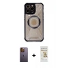 MARSİLYAN™- iPhone 12 Pro Max Kılıf Kutup Modern - Siyah Mat Seramik Nano Ekran Koruyucu + Neon Fosforlu Kamera Lens - SI