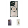 MARSİLYAN™- iPhone 12 Pro Max Kılıf Kutup Modern - Siyah Mat Seramik Nano Ekran Koruyucu + Neon Fosforlu Kamera Lens - SI