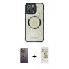 MARSİLYAN™- iPhone 12 Pro Max Kılıf Kutup Modern - Siyah Mat Seramik Nano Ekran Koruyucu + Neon Fosforlu Kamera Lens - YL