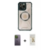 MARSİLYAN™- iPhone 12 Pro Max Kılıf Kutup Modern - Siyah Mat Seramik Nano Ekran Koruyucu + Neon Fosforlu Kamera Lens - YL
