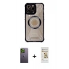 MARSİLYAN™- iPhone 12 Pro Max Kılıf Kutup Modern - Siyah Mat Seramik Nano Ekran Koruyucu + Neon Fosforlu Kamera Lens - YL