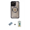 MARSİLYAN™- iPhone 12 Pro Max Kılıf Kutup Modern - Siyah Polymer Nano Ekran Koruyucu + Shine Kamera Lens Koruma Cam - GI
