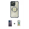 MARSİLYAN™- iPhone 12 Pro Max Kılıf Kutup Modern - Siyah Polymer Nano Ekran Koruyucu + Neon Fosforlu Kamera Lens - MI