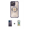 MARSİLYAN™- iPhone 12 Pro Max Kılıf Kutup Modern - Siyah Polymer Nano Ekran Koruyucu + Neon Fosforlu Kamera Lens - MI