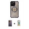 MARSİLYAN™- iPhone 12 Pro Max Kılıf Kutup Modern - Siyah Polymer Nano Ekran Koruyucu + Neon Fosforlu Kamera Lens - SI
