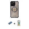 MARSİLYAN™- iPhone 12 Pro Max Kılıf Kutup Modern - Siyah Polymer Nano Ekran Koruyucu + Shine Kamera Lens Koruma Cam - GD