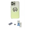 MARSİLYAN™- iPhone 12 Pro Max Kılıf Kutup Yansıma Özel Seri - Şeffaf Royal Nano Ekran Koruyucu + Sarı Renkli Kamera Lens Koruma Cam