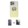 MARSİLYAN™- iPhone 12 Pro Max Kılıf Kutup Yansıma Özel Seri - Şeffaf Temperli Cam Ekran Koruyucu + Neon Fosforlu Kamera Lens - BZ