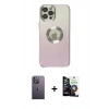 MARSİLYAN™- iPhone 12 Pro Max Kılıf Kutup Yansıma Özel Seri - Şeffaf Temperli Cam Ekran Koruyucu + Neon Fosforlu Kamera Lens - BZ