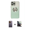 MARSİLYAN™- iPhone 12 Pro Max Kılıf Kutup Yansıma Özel Seri - Şeffaf Temperli Cam Ekran Koruyucu + Neon Fosforlu Kamera Lens - SI