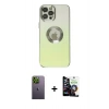 MARSİLYAN™- iPhone 12 Pro Max Kılıf Kutup Yansıma Özel Seri - Şeffaf Temperli Cam Ekran Koruyucu + Neon Fosforlu Kamera Lens - YL