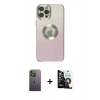 MARSİLYAN™- iPhone 12 Pro Max Kılıf Kutup Yansıma Özel Seri - Şeffaf Temperli Cam Ekran Koruyucu + Neon Fosforlu Kamera Lens - YL