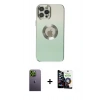 MARSİLYAN™- iPhone 12 Pro Max Kılıf Kutup Yansıma Özel Seri - Şeffaf Temperli Cam Ekran Koruyucu + Neon Fosforlu Kamera Lens - YL