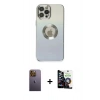 MARSİLYAN™- iPhone 12 Pro Max Kılıf Kutup Yansıma Özel Seri - Şeffaf Temperli Cam Ekran Koruyucu + Neon Fosforlu Kamera Lens - SI