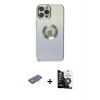 MARSİLYAN™- iPhone 12 Pro Max Kılıf Kutup Yansıma Özel Seri - Şeffaf Temperli Cam Ekran Koruyucu + Turuncu Renkli Kamera Lens Koruma Cam