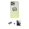 MARSİLYAN™- iPhone 12 Pro Max Kılıf Kutup Yansıma Özel Seri - Şeffaf Temperli Cam Ekran Koruyucu + Turuncu Renkli Kamera Lens Koruma Cam