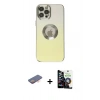 MARSİLYAN™- iPhone 12 Pro Max Kılıf Kutup Yansıma Özel Seri - Şeffaf Temperli Cam Ekran Koruyucu + Turuncu Renkli Kamera Lens Koruma Cam
