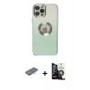 MARSİLYAN™- iPhone 12 Pro Max Kılıf Kutup Yansıma Özel Seri - Şeffaf Temperli Cam Ekran Koruyucu + Turuncu Renkli Kamera Lens Koruma Cam
