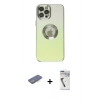 MARSİLYAN™- iPhone 12 Pro Max Kılıf Kutup Yansıma Özel Seri - Şeffaf Uv Polymer Nano Ekran Koruyucu + Mavi Renkli Kamera Lens Koruma Cam