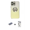 MARSİLYAN™- iPhone 12 Pro Max Kılıf Kutup Yansıma Özel Seri - Şeffaf Uv Polymer Nano Ekran Koruyucu + Mavi Renkli Kamera Lens Koruma Cam
