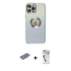 MARSİLYAN™- iPhone 12 Pro Max Kılıf Kutup Yansıma Özel Seri - Şeffaf Uv Polymer Nano Ekran Koruyucu + Mavi Renkli Kamera Lens Koruma Cam