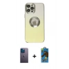 MARSİLYAN™- iPhone 12 Pro Max Kılıf Kutup Yansıma Özel Seri - Siyah 18D Cam Ekran Koruyucu + Mavi Neon Fosforlu Kamera Lens