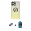 MARSİLYAN™- iPhone 12 Pro Max Kılıf Kutup Yansıma Özel Seri - Siyah 18D Cam Ekran Koruyucu + Metal Kamera Lens Koruma Cam - GD