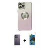 MARSİLYAN™- iPhone 12 Pro Max Kılıf Kutup Yansıma Özel Seri - Siyah 18D Cam Ekran Koruyucu + Neon Fosforlu Kamera Lens - BZ