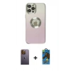 MARSİLYAN™- iPhone 12 Pro Max Kılıf Kutup Yansıma Özel Seri - Siyah 18D Cam Ekran Koruyucu + Neon Fosforlu Kamera Lens - SI